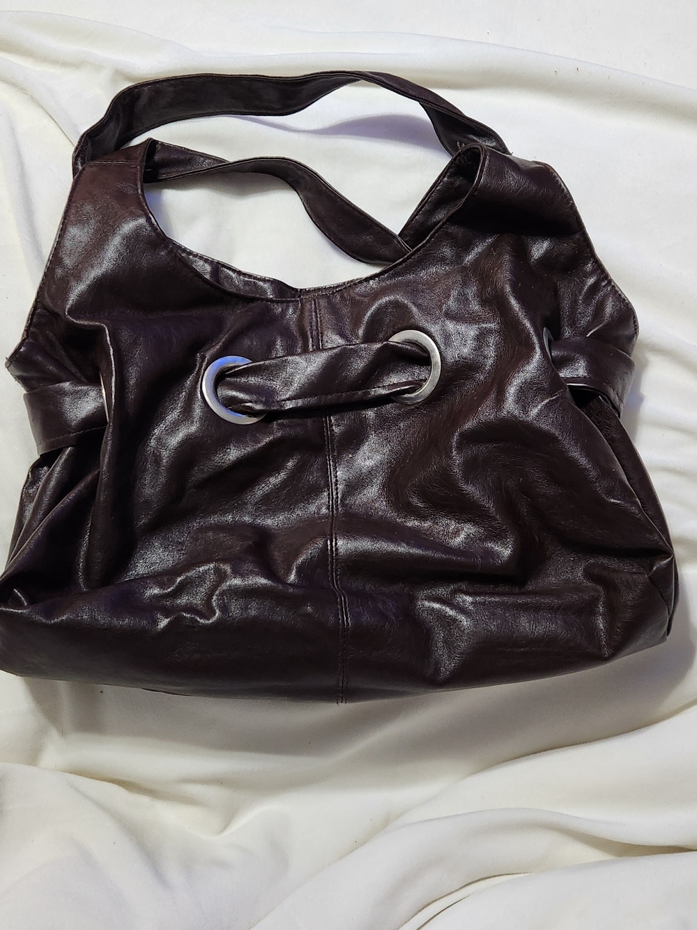 Dark Brown Women’s Shoulder Bag with Silver Ring Accent
